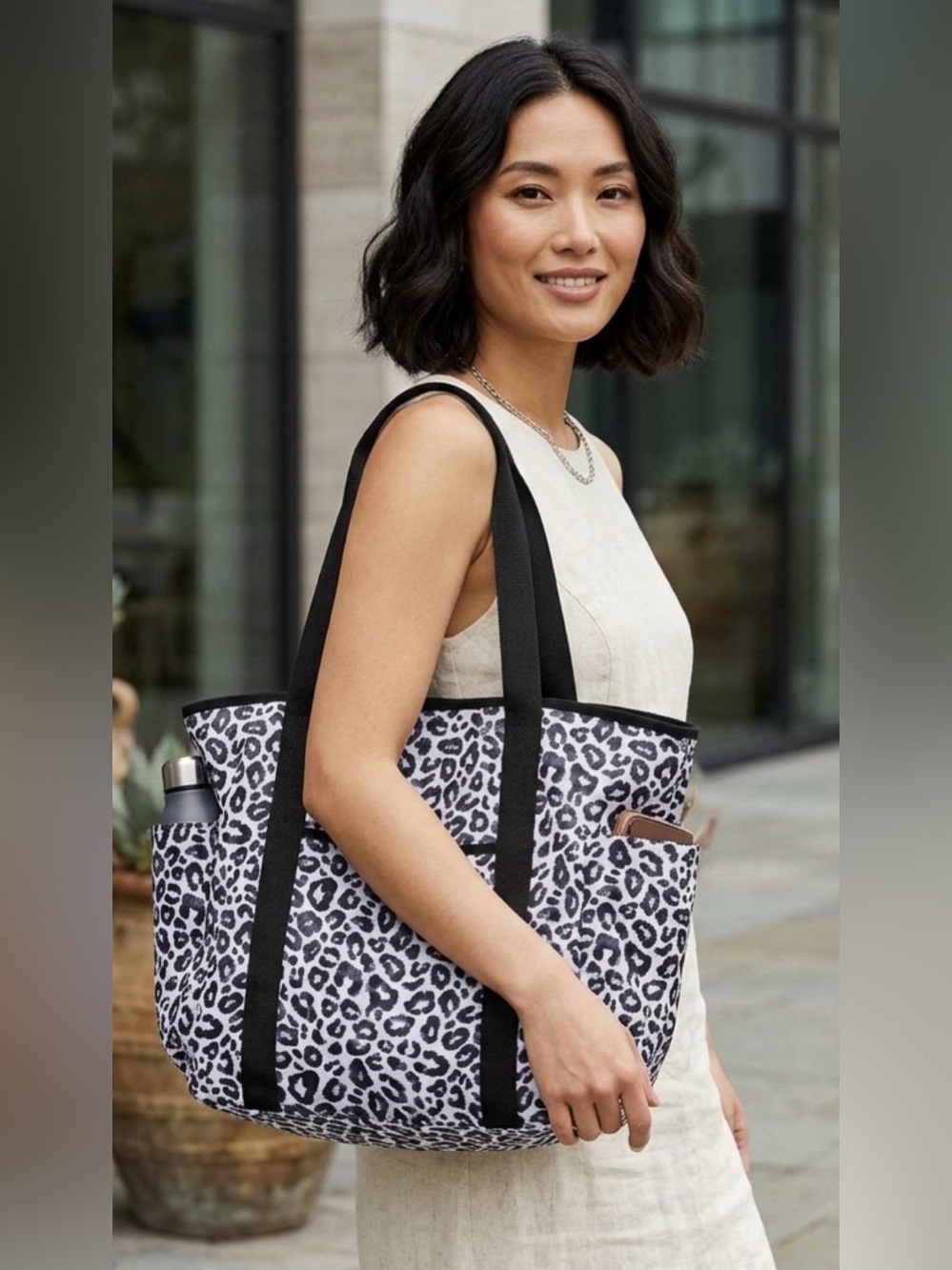 Leopard Print Tote Bag with Black Trim